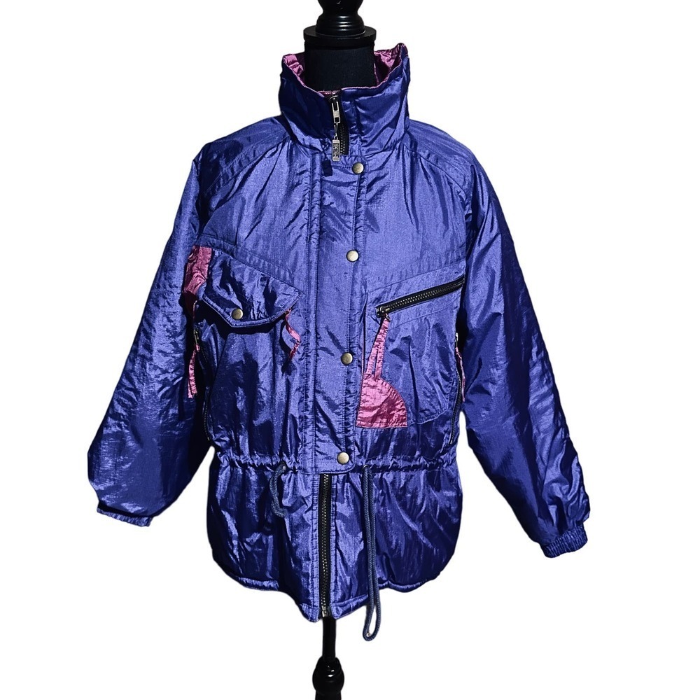 Vintage 80's SKI Cinch Waist Colorblock Winter Snow Ski Jacket Women's Medium